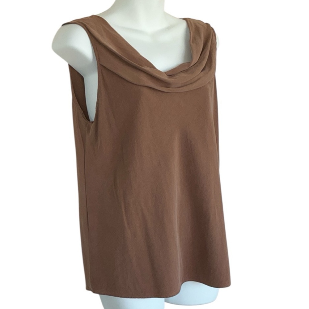 Orvis Top, Women's L, Cocoa Brown Silk, Sleeveless Pretty Draped Neck. EUC
